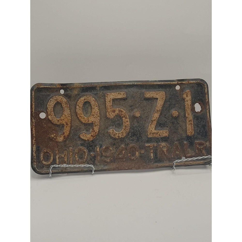 Vintage 1940 Ohio Trailer License Plate 995-Z-1 Rusty Patina Automobilia Decor
